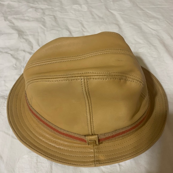 GUCCI BUCKET STYLE HAT Leather W/Red stripe Size M - Picture 2 of 8